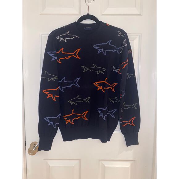 Paul & Shark Yachting Wool Sweater Blue Fish Crewneck Pullover size medium